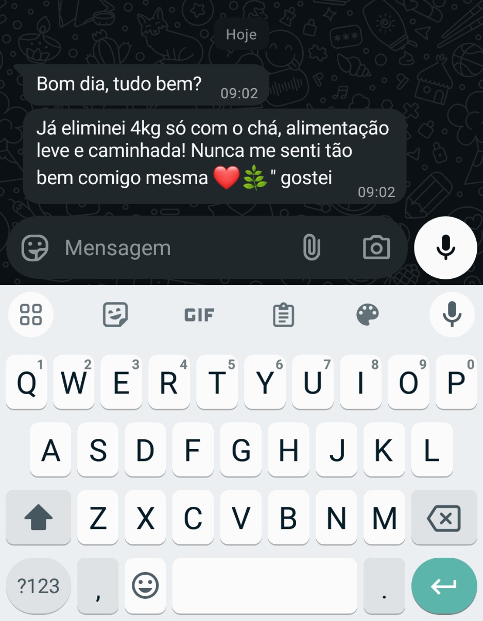Depoimento WhatsApp: cliente eliminou 4kg com o chá